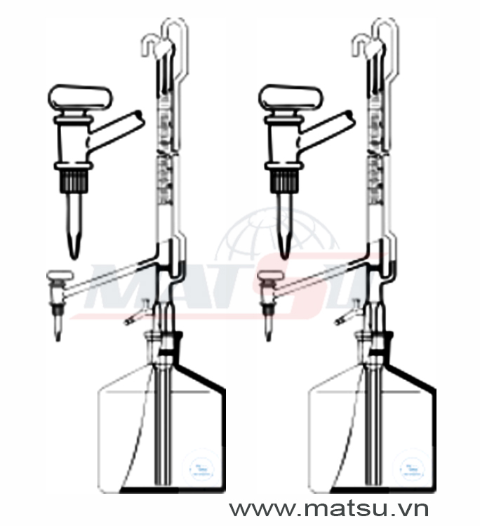 Buret tự động nâu 50ml, 1 khóa thủy tinh, class B