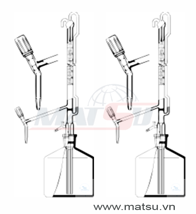 Burette tự động nâu 50ml, 1 khóa nhựa, class A 